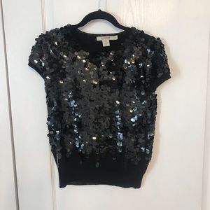 HOLT RENFREW black sequinned wool/acrylic top, sweater sparkles and shines!